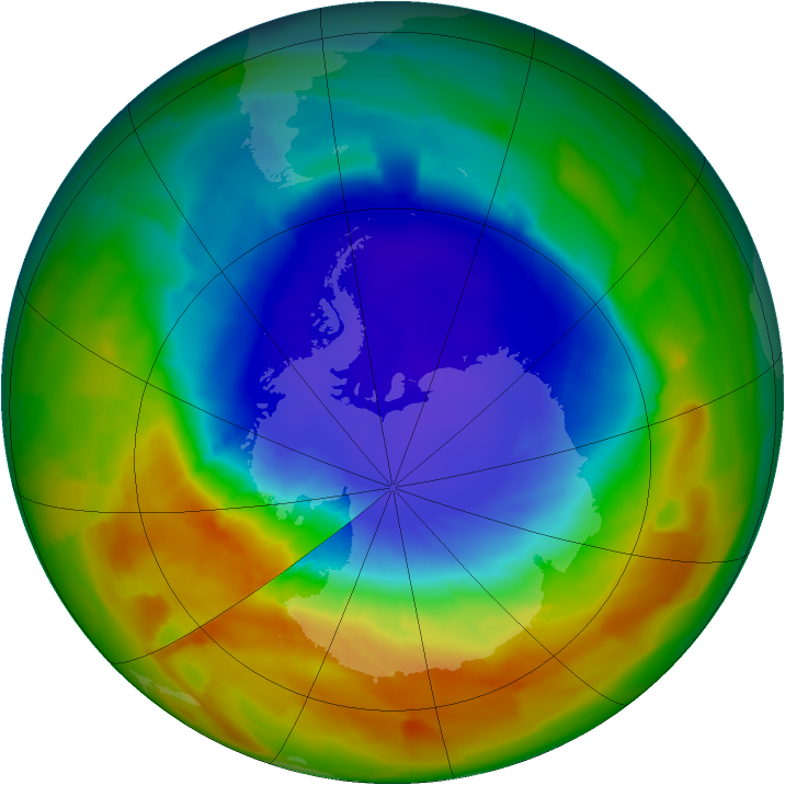 Antarctic ozone map for 08 October 2012